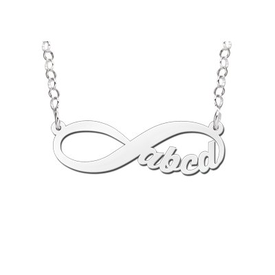 Zilveren hanger infinity 4 letters geschreven 