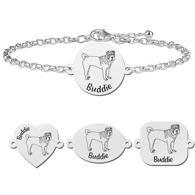 Zilveren honden armband Sharpei 