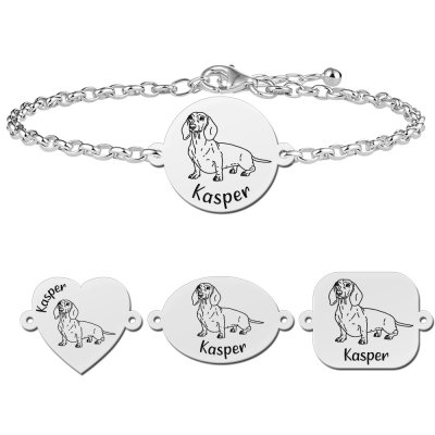 Zilveren honden armband teckel 