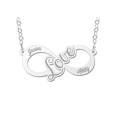 Zilveren infinity ketting love 