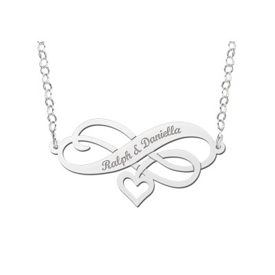 Zilveren Infinity ketting met hart en gravure 