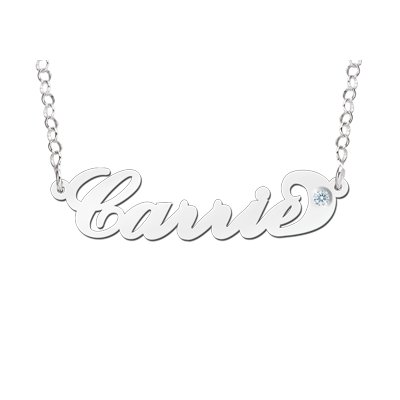 Zilveren naamketting Carrie style zirkonia 