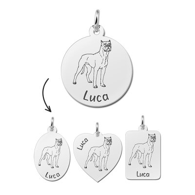 Zilveren personaliseerde honden hanger Boxer 