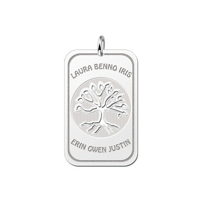 Zilveren Tree of Life dog tag met namen 